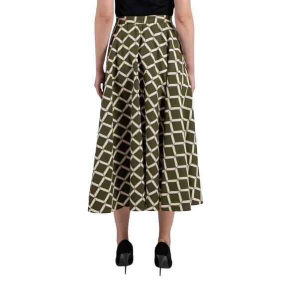 NIU NEW Olive Green Geometric Flared A-Line Skirt Midi XS - Picture 2 of 6